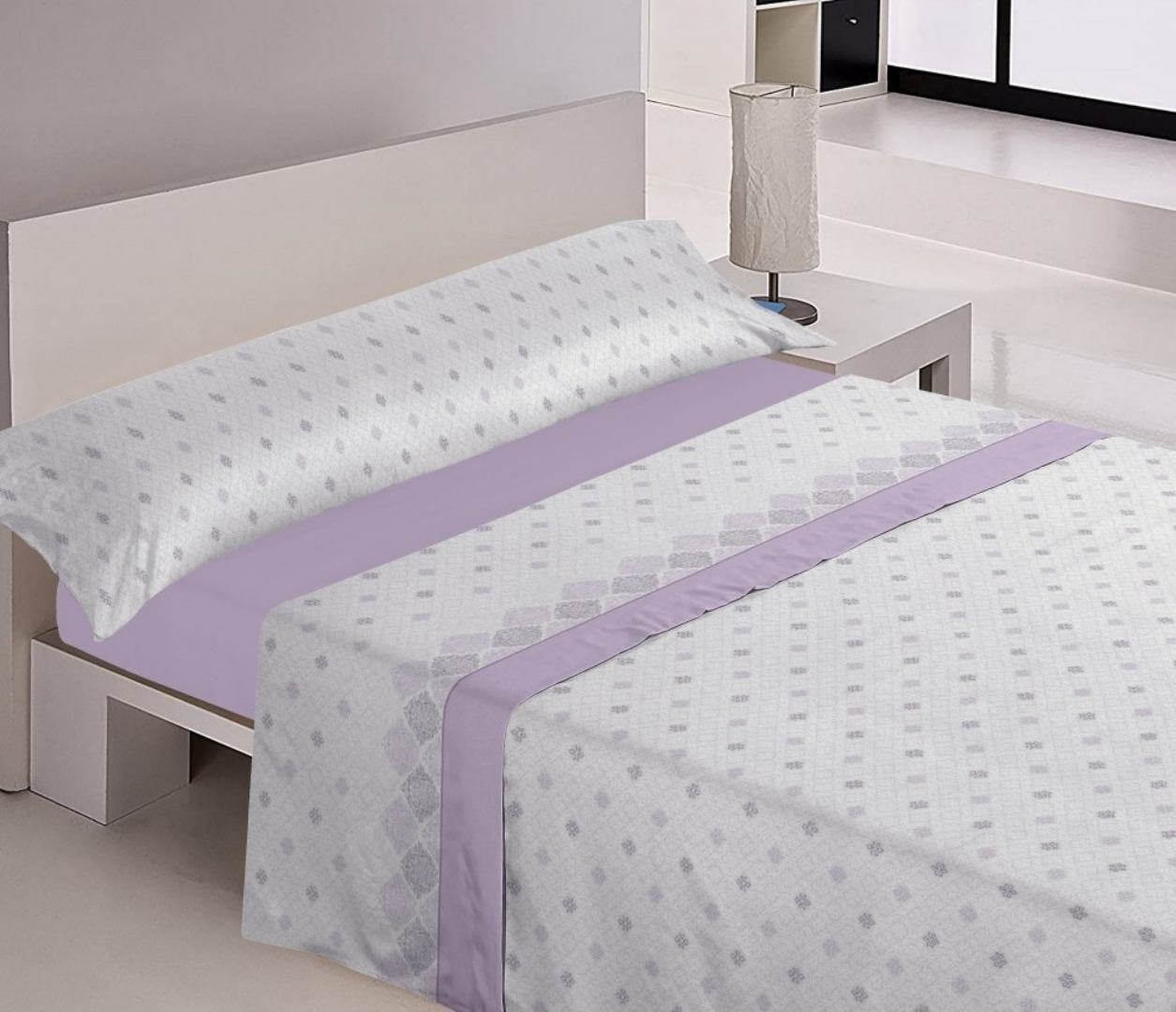Juego sabanas cama verano 3 piezas Margarita en Malva Suaves y Económicas de Microfibra Anti-perli | Mercatienda.es