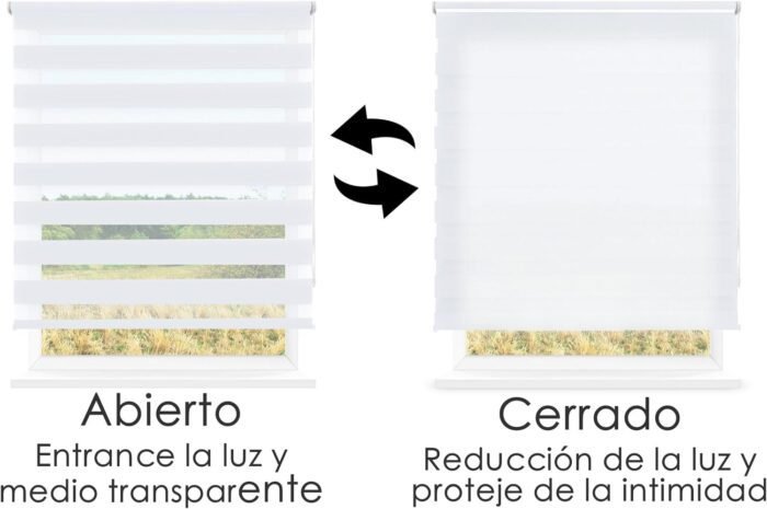 Estor enrollable blanco doble capa Noche y Día para salón, cocina y baño - Imagen 7
