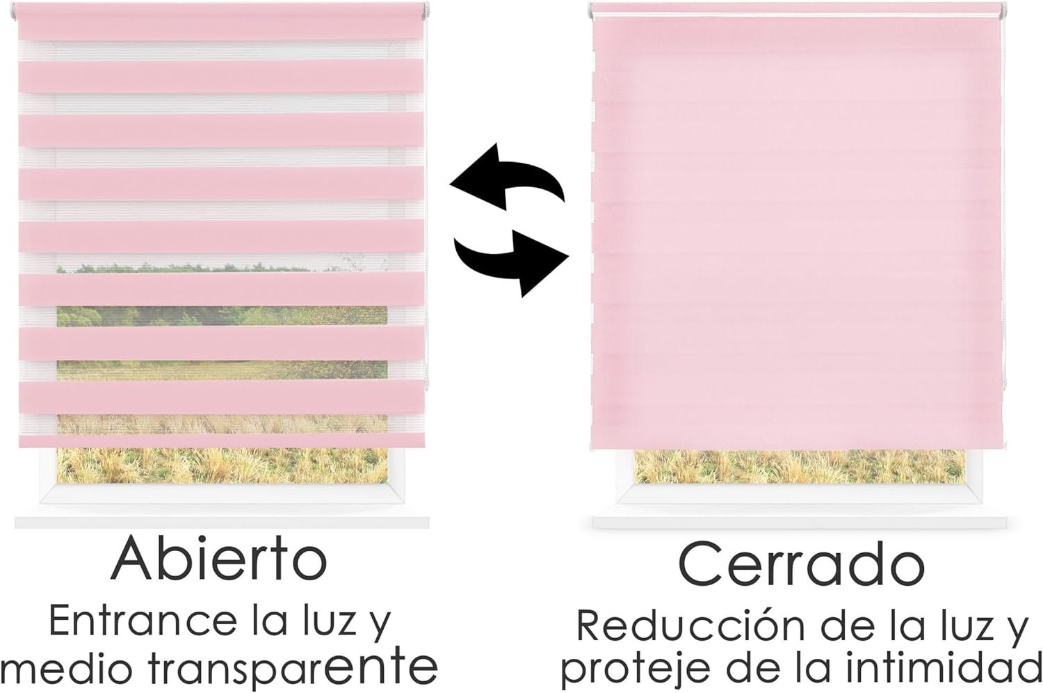 Estor enrollable Rosa doble capa Noche y Día para salón, cocina y baño - Imagen 3