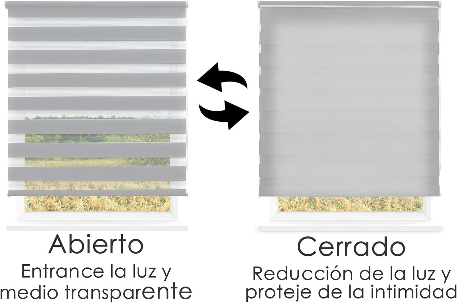 Estor Enrollable Gris de Doble Capa Noche y Día para salón, cocinas y baños Persiana Enrollable para Ventana. - Imagen 6