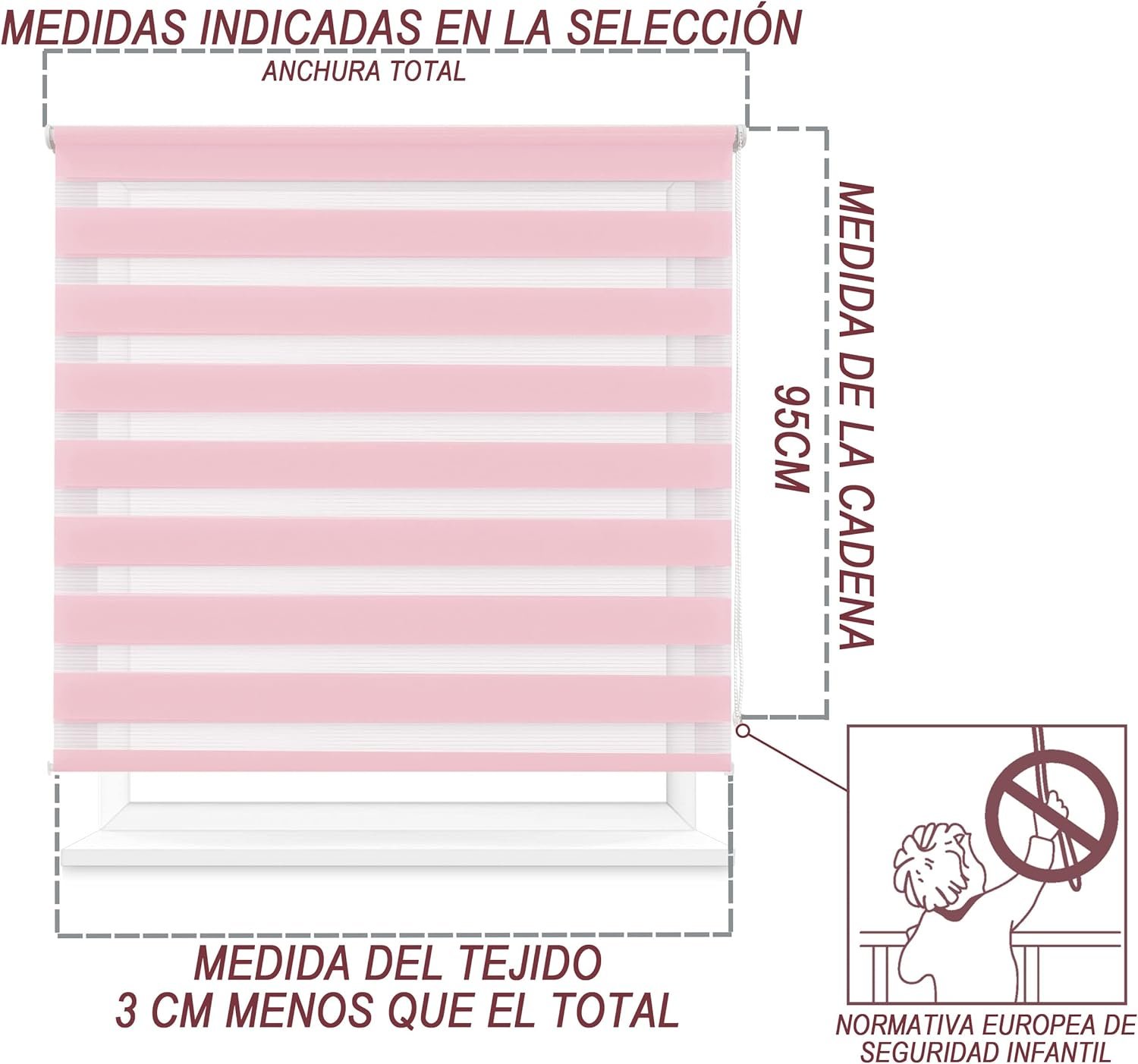 Estor enrollable Rosa doble capa Noche y Día para salón, cocina y baño - Imagen 5