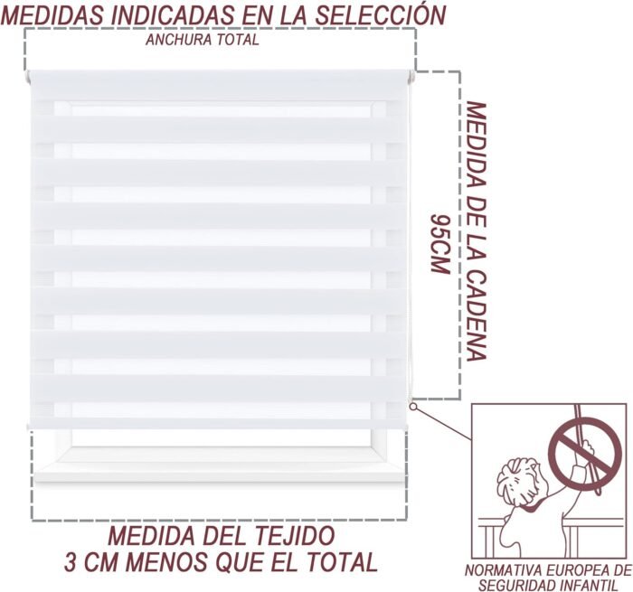 Estor enrollable blanco doble capa Noche y Día para salón, cocina y baño - Imagen 2