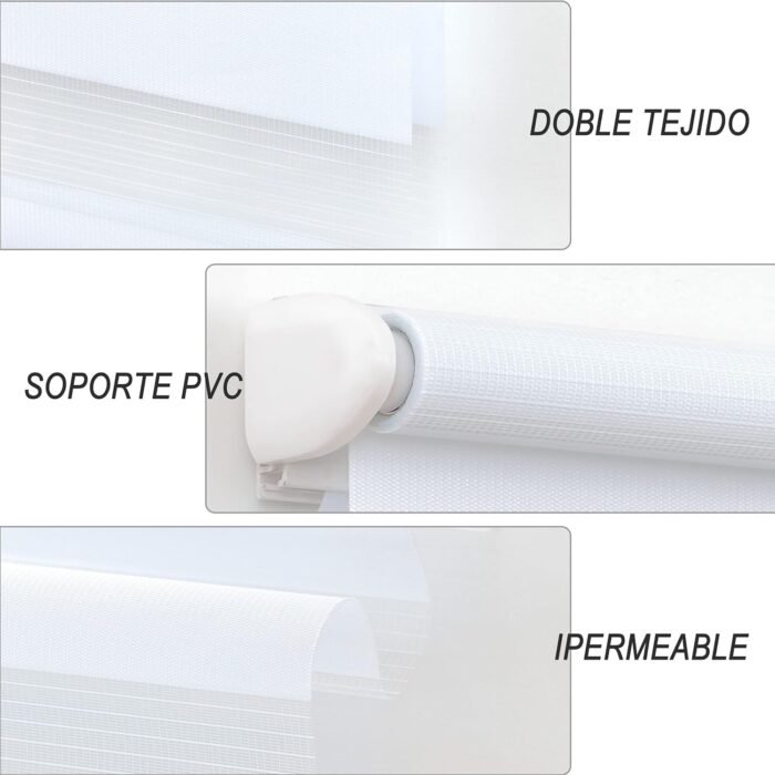 Estor enrollable blanco doble capa Noche y Día para salón, cocina y baño - Imagen 4