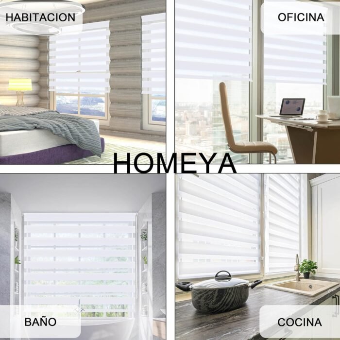 Estor enrollable blanco doble capa Noche y Día para salón, cocina y baño - Imagen 5