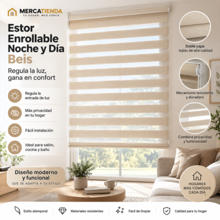 Estor enrollable noche y día beis de doble capa Mercatienda