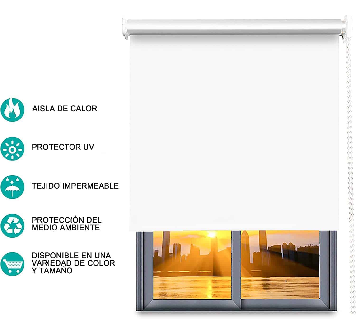 Estor Enrollable Opaco en Blanco Lockout para Puertas y Ventanas - Ajustable