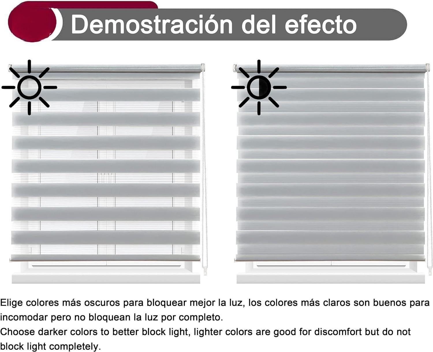 Estor enrollable doble capa en Gris claro Noche y Día para salón, cocina y baño. - Imagen 3