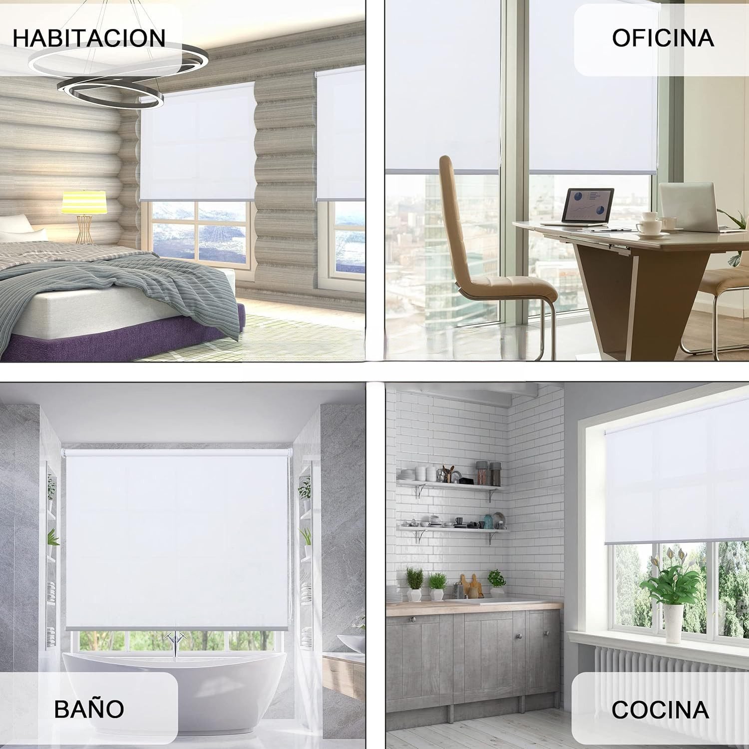 Estor Enrollable Opaco en Blanco Lockout para Puertas y Ventanas - Ajustable - Imagen 5