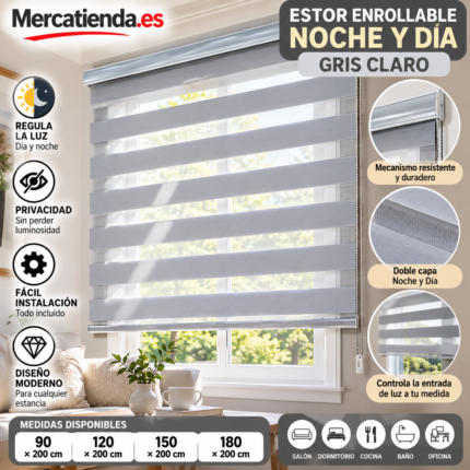 Estor enrollable Noche y Día gris claro de doble capa Mercatienda.es