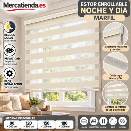 Estor enrollable Noche y Día marfil de doble capa Mercatienda.es
