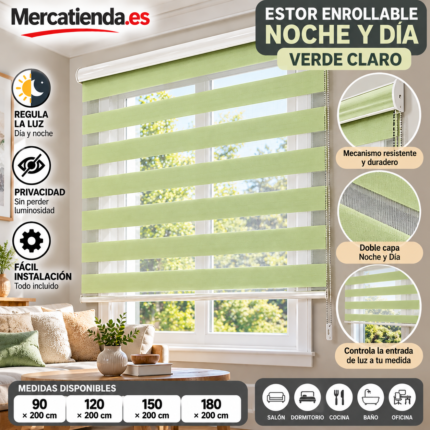 Estor enrollable Noche y Día verde claro de doble capa Mercatienda.es
