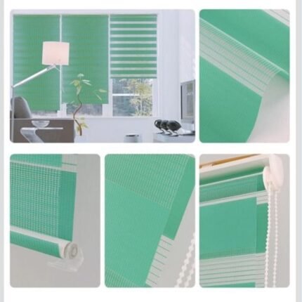 Estor enrollable doble capa en verde claro Noche y Día para salón, cocina y baño