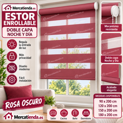 Estor enrollable noche y día rosa oscuro de doble capa Mercatienda.es