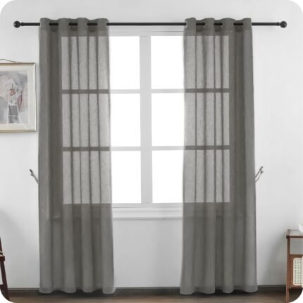Cortinas translúcidas para salón o dormitorio de 140x260 cm con visillo liso en Gris oscuro y gasa fina.
