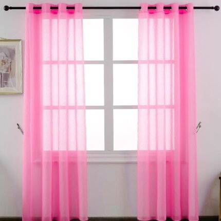 Cortinas translúcidas para salón o dormitorio de 140x260 cm con visillo liso en Fucsia y gasa fina.