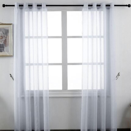 Cortinas translúcidas para salón o dormitorio de 140x260 cm  En Gris plata con visillo liso y gasa fina.