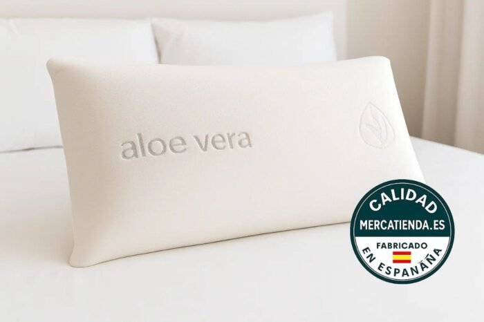 Almohada Viscoelástica Aloe Vera | Núcleo de Alta Densidad, Funda Extraíble y Transpirable | Antialérgica, Ergonómica y con Tratamiento Calmante | Hecha en España - Imagen 2