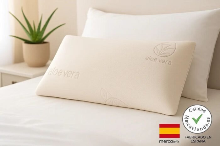 Almohada Viscoelástica Aloe Vera | Núcleo de Alta Densidad, Funda Extraíble y Transpirable | Antialérgica, Ergonómica y con Tratamiento Calmante | Hecha en España - Imagen 3