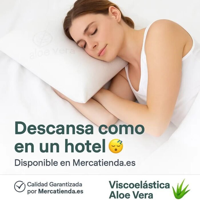 Almohada Viscoelástica Aloe Vera | Núcleo de Alta Densidad, Funda Extraíble y Transpirable | Antialérgica, Ergonómica y con Tratamiento Calmante | Hecha en España - Imagen 6