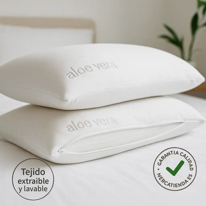 Almohada Viscoelástica Aloe Vera | Núcleo de Alta Densidad, Funda Extraíble y Transpirable | Antialérgica, Ergonómica y con Tratamiento Calmante | Hecha en España - Imagen 7