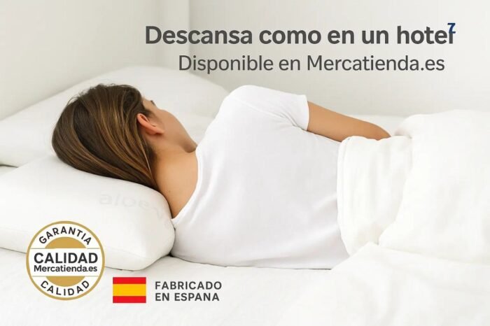 Almohada Viscoelástica Aloe Vera | Núcleo de Alta Densidad, Funda Extraíble y Transpirable | Antialérgica, Ergonómica y con Tratamiento Calmante | Hecha en España - Imagen 8