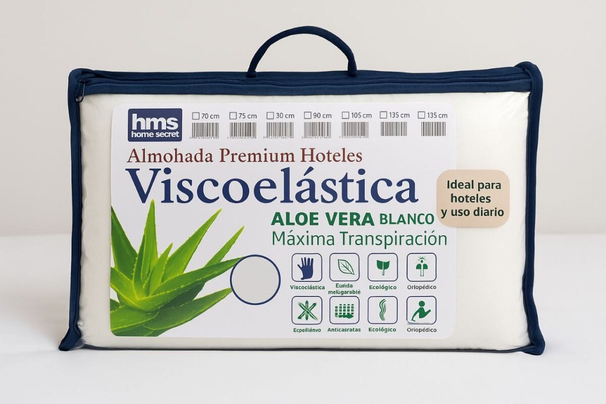 Almohada viscoelástica sobre cama para guía de altura según postura al dormir