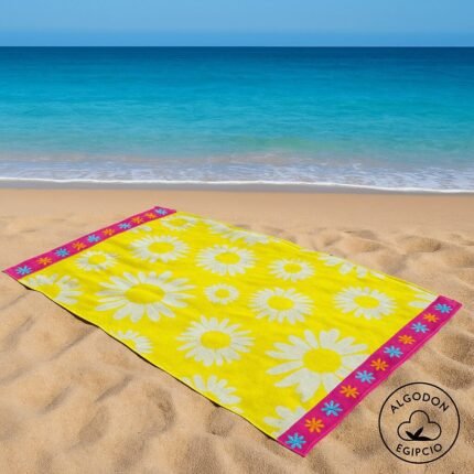 Toalla Playa XXL 100×180 cm en algodón egipcio, cara suave de terciopelo, reverso de rizo absorbente.