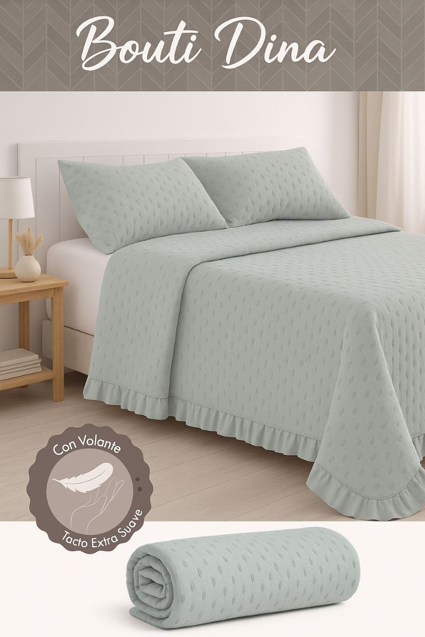 Colcha Bouti Dina Celeste con Volante – Tacto Extra Suave y Diseño Elegante – Disponible en Todas las Medidas - Imagen 5