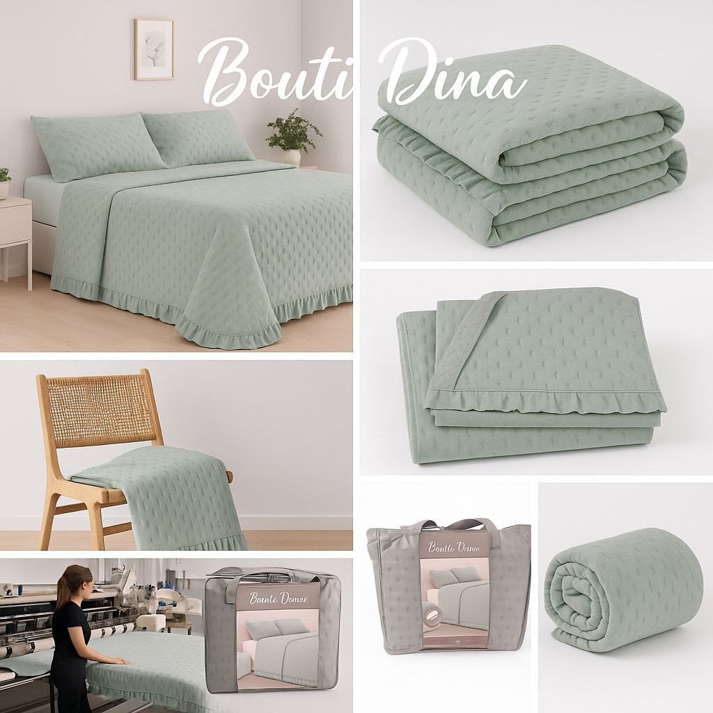 Colcha Bouti Dina Celeste con Volante – Tacto Extra Suave y Diseño Elegante – Disponible en Todas las Medidas - Imagen 9