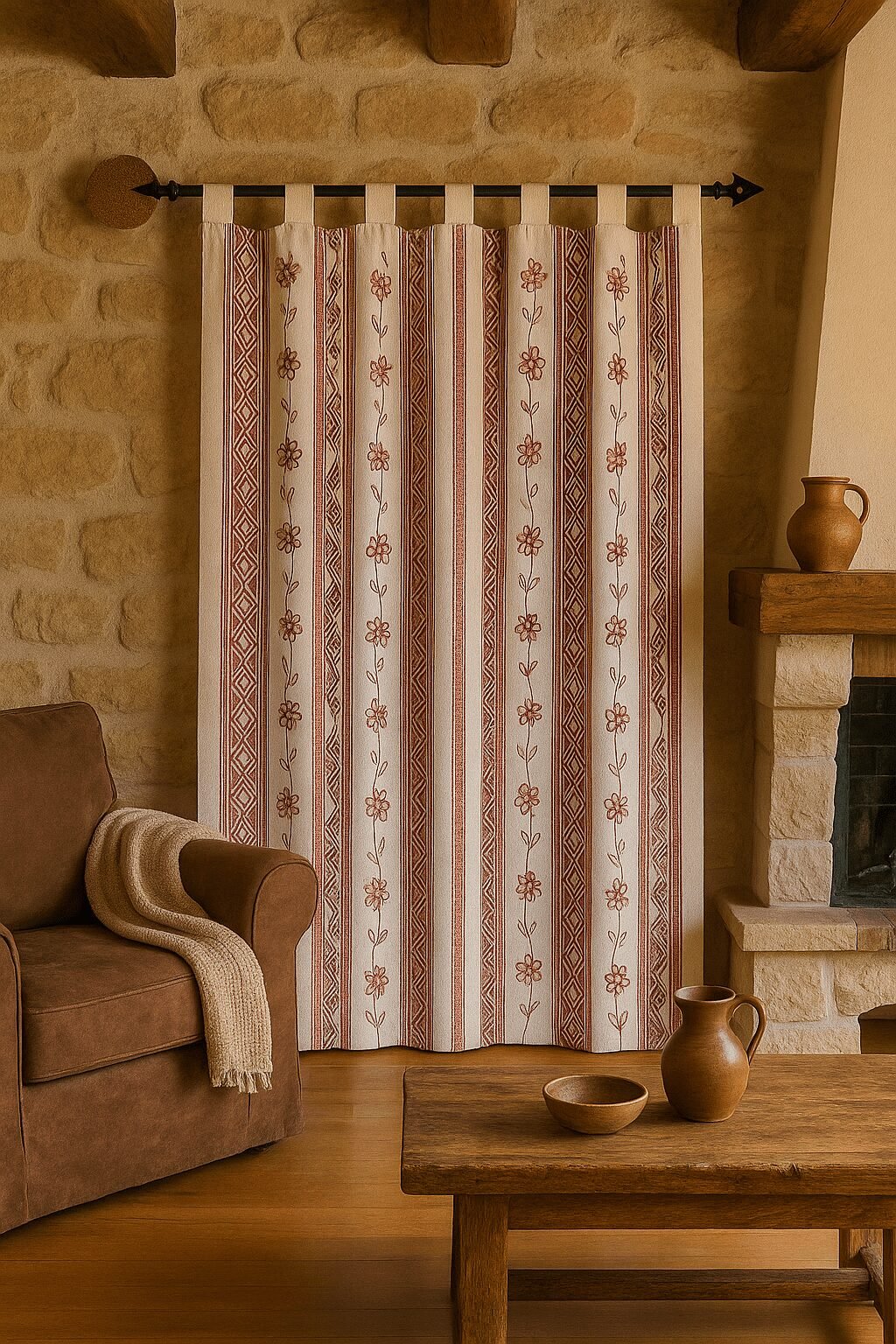 Cortina exterior Greca Roja 140×260 cm | Jacquard - Imagen 3