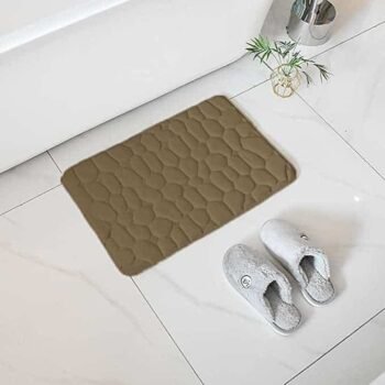 Alfombra Baño Color Sólido Taupe Antideslizante Alfombra Suave Absorbente con Dibujo Geométrico para Baño Dormitorio Pasillo Sala de Estar Cocina Hay dos Medidas (40 x 60 cm y 50 x 70 cm).