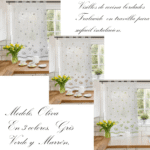 Cortinas de cocina confeccionada Lista para corgar.Visillos Bordados Olivas 100x150cm – 2  Hojas