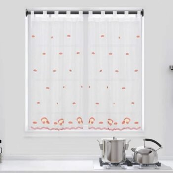 Cortina Cocina Bordada Setas 140-220cm - Multicolor Salmón