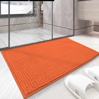 Alfombra Baño ,Cocina ,Mascota, En Naranja, Antideslizante, Multifuncional ,Felpa Microfibra Chenilla, Suave, Cómoda Y Superabsorbente. Hay Dos