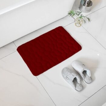 Alfombra Baño Color Sólido Granate Antideslizante Alfombra Suave Absorbente con Dibujo Geométrico para Baño Dormitorio Pasillo Sala de Estar Cocina Hay dos Medidas (40 x 60 cm y 50 x 70 cm).