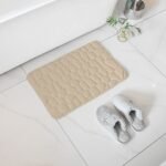 Alfombra Baño Color Sólido Beis Tostado Antideslizante Alfombra Suave Absorbente con Dibujo Geométrico para Baño Dormitorio Pasillo Sala de Estar Cocina Hay dos Medidas (40 x 60 cm y 50 x 70 cm).