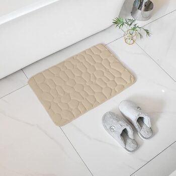 Alfombra Baño Color Sólido Beis Tostado Antideslizante Alfombra Suave Absorbente con Dibujo Geométrico para Baño Dormitorio Pasillo Sala de Estar Cocina Hay dos Medidas (40 x 60 cm y 50 x 70 cm).