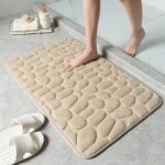 Alfombra Baño Color Sólido Beis Tostado Antideslizante Alfombra Suave Absorbente con Dibujo Geométrico para Baño Dormitorio Pasillo Sala de Estar Cocina Hay dos Medidas (40 x 60 cm y 50 x 70 cm).