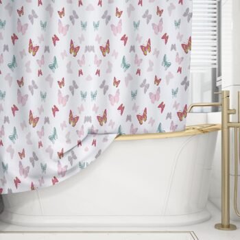 Cortina de baño impermeable y bañera , Resistente al Moho, Anti Moho y Impermeables 100% Polyester Modelo, Mariposa En Tricolor