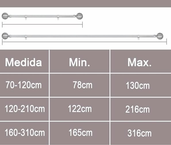 Barras Extensibles para Cortina Plata 19-16mm Rústico