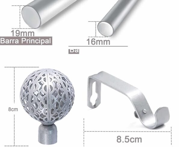 Barras Extensibles para Cortina Plata 19-16mm Rústico