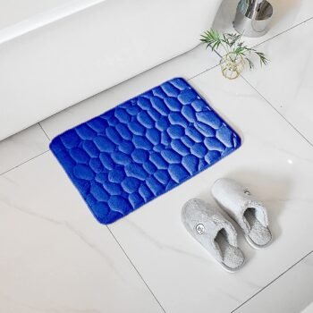 Alfombra Baño Color Sólido Azulón Antideslizante Alfombra Suave Absorbente con Dibujo Geométrico para Baño Dormitorio Pasillo Sala de Estar Cocina Hay dos Medidas (40 x 60 cm y 50 x 70 cm)