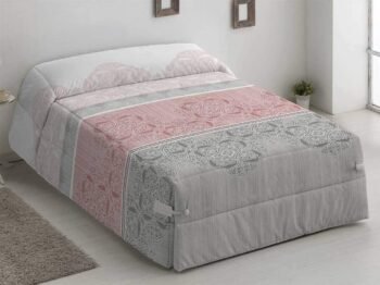 Edredón conforter Estampado NAYMA GRIS con Presilla de botón en Las Esquinas y caída de 50cm para Mejor Ajuste de la Cama.