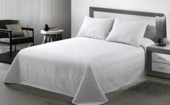 Colcha cama verano Reversible, en Blanco. Alejandría Termo sellado asegura y Garantiza su Durabilidad al lavado. Cuadrantes de Regalo 50 x 70cm.