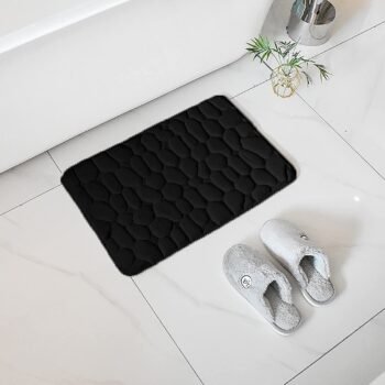 Alfombra Baño Color Sólido Negro Antideslizante Alfombra Suave Absorbente con Dibujo Geométrico para Baño Dormitorio Pasillo Sala de Estar Cocina Hay dos Medidas (40 x 60 cm y 50 x 70 cm).
