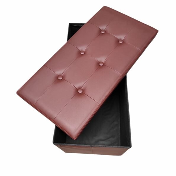 Baúl Puff pulí piel Taburete para almacenaje Plegable en Chocolate, 76 x 38 x 38 cm.