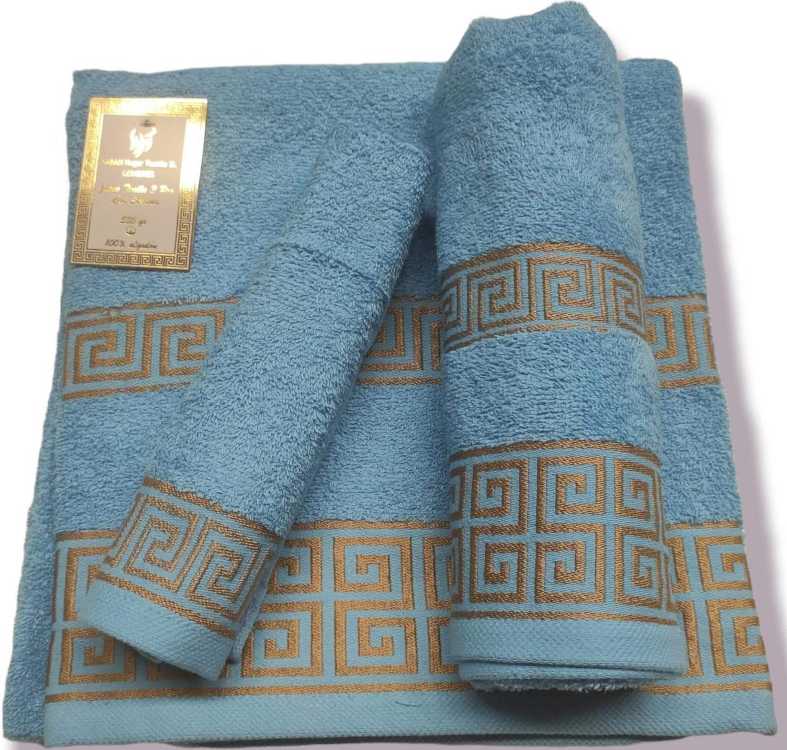Toallas Baño Rizo 500 gr algodón %100 juego de 3 piezas, modelo Londres color Azul hecho en España