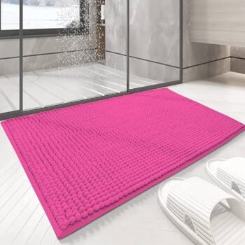 Alfombra  Baño ,Cocina ,Mascota, En Fucsia, Antideslizante, Multifuncional ,Felpa Microfibra Chenilla, Suave, Cómoda Y Superabsorbente