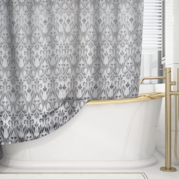 Cortina de baño impermeable y bañera, Resistente al Moho, Anti Moho y Impermeables 100% Polyester Modelo, Rameado en Gris.