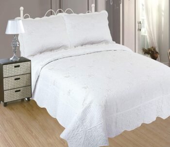 Colcha bouti Cama (B-2611) Cubrecama Bordada Cosida con Fundas para Primavera/Verano/otoño,Blanco